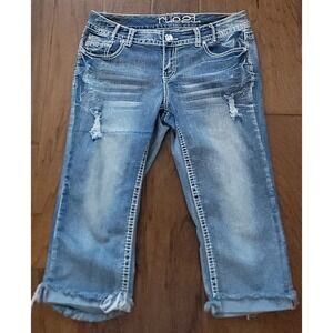 Rue21 Women's 11/12‎ Curvy Capri Distressed Stretch Cuffed Denim Pants Sz 33x18"